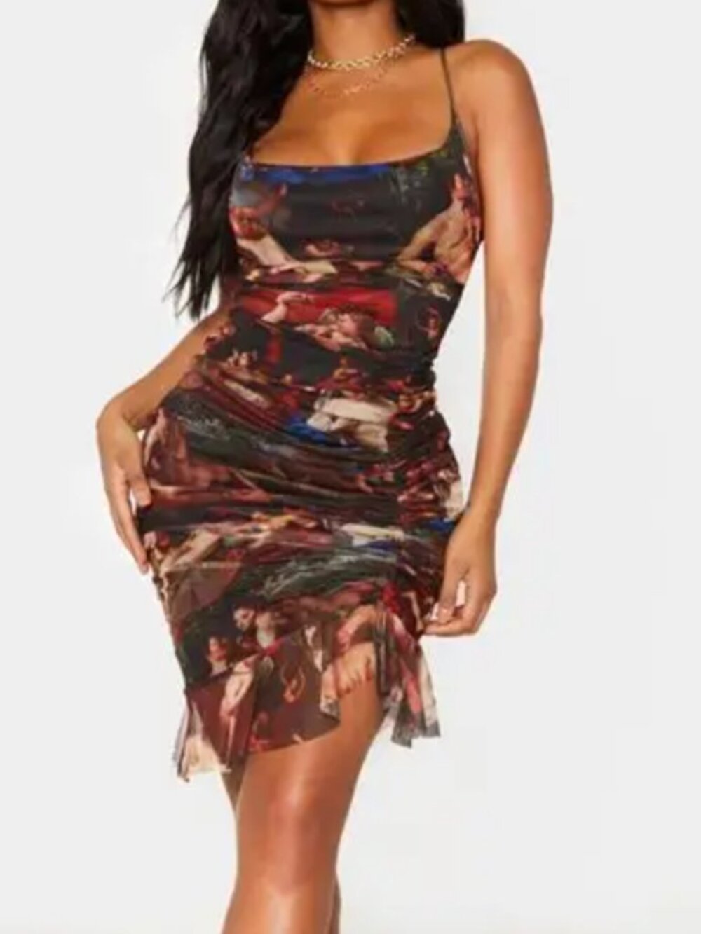 PrettyLittleThing - Renaissance Print Mesh Midi Dress New with Tags - Size US 6